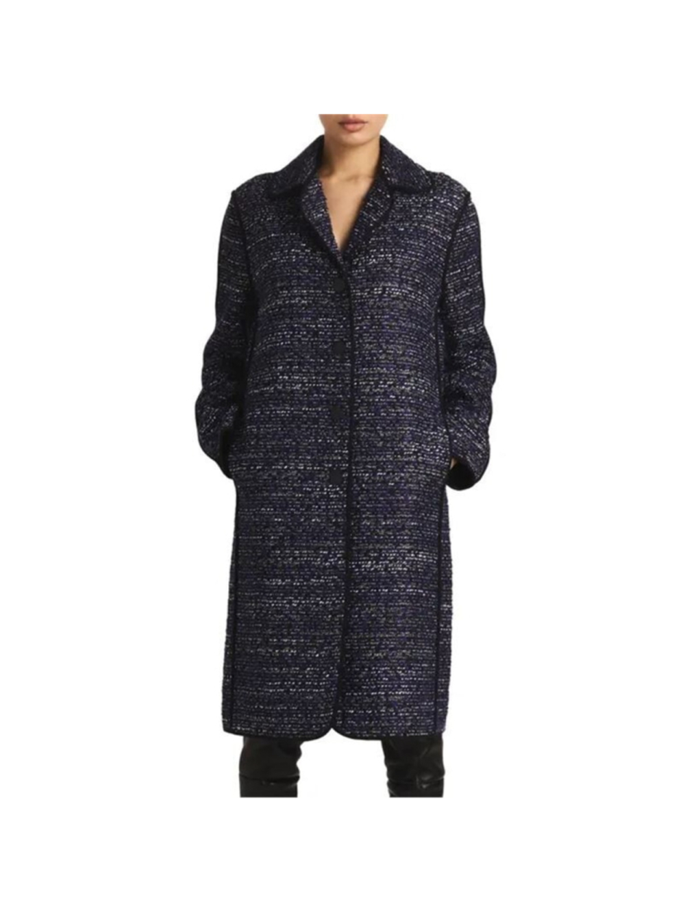 ST JOHN Lurex Bouclette Tweed Long Jacket In Purple/black Multi Size 10